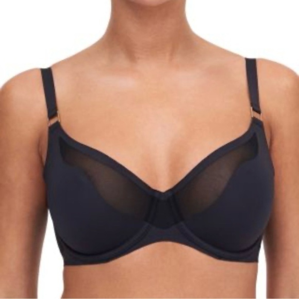 Chantelle Black Sheer Mesh Underwire Bra 
 Size 32DD Luxury French Lingerie